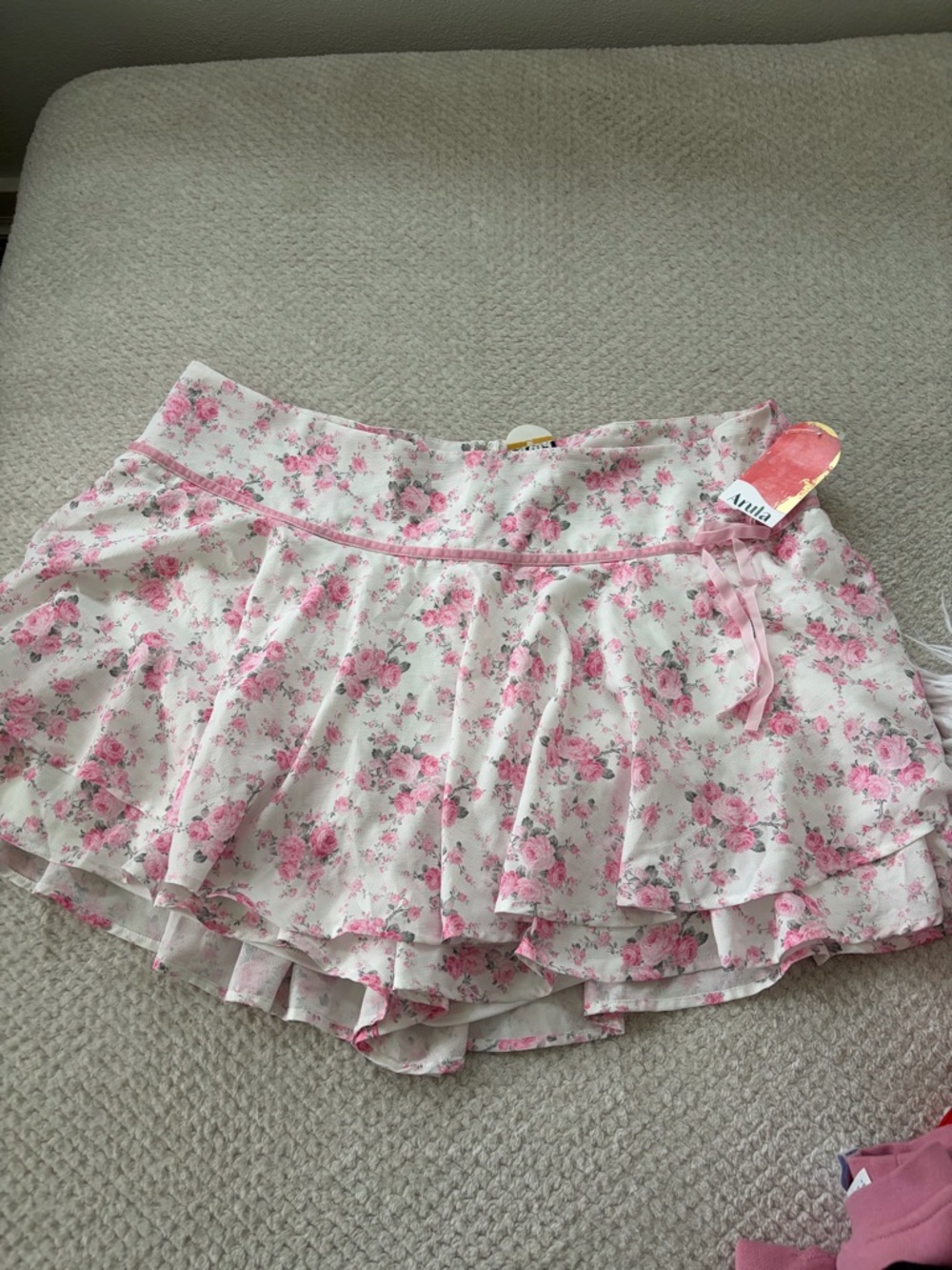 ARULA Pink Floral Ruffled Skater Skirt